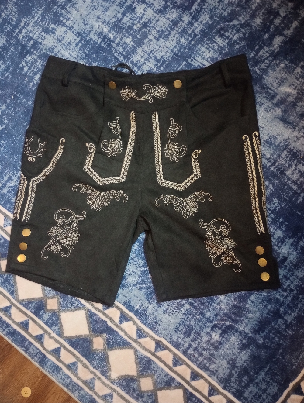 Traditional Embroidered  Black Lederhosen-Style Shorts